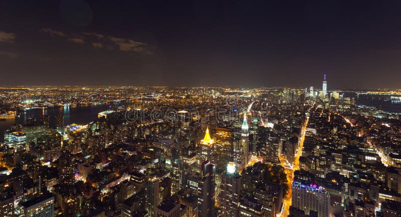 Aerial Night View of Manhattan Stock Image - Image of design, high ...