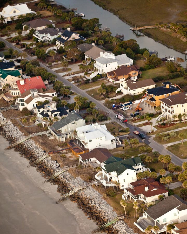 Aerial of oceanfront homes