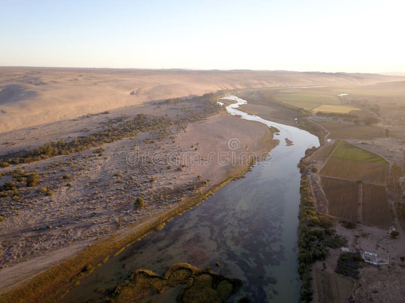 Aerial Over the Orange River in between South Africa and Namibia Stock