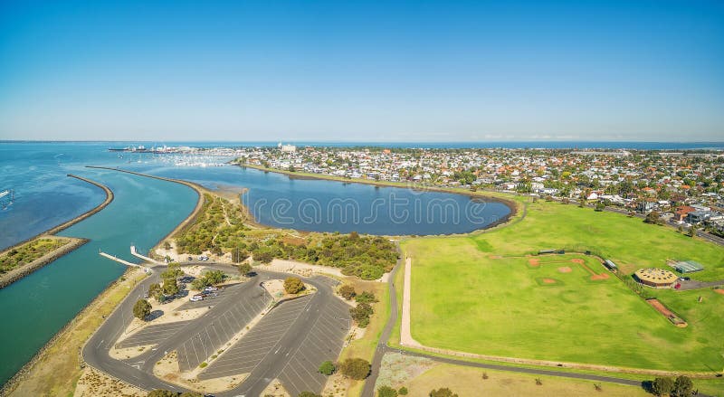 Aerial panorama of Greenwich Bay and reserve, Williamstown Subu stock photo Aerial panorama of Greenwich Bay and reserve, Williamstown Subu stock photo