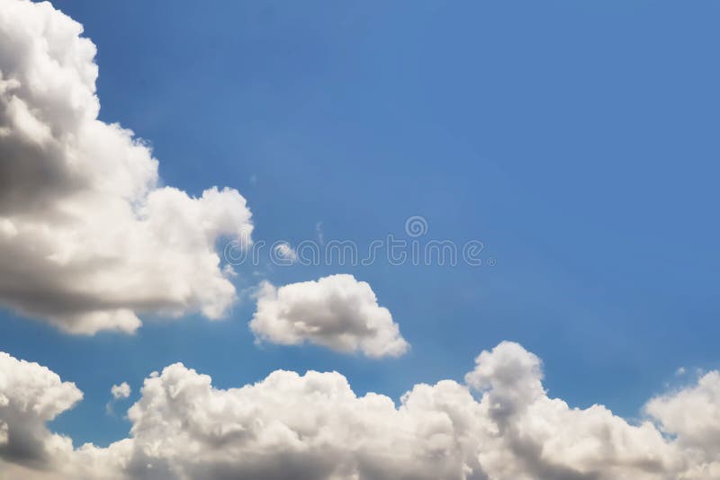 Aerial panorama image view of white soft cloudscape on clear summer blue sky. royalty free stock photos