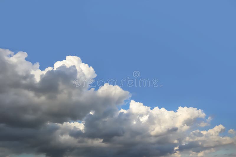 Aerial panorama image view of white soft cloudscape on clear summer blue sky with bright sunlight for meteorology presentation and stock photos