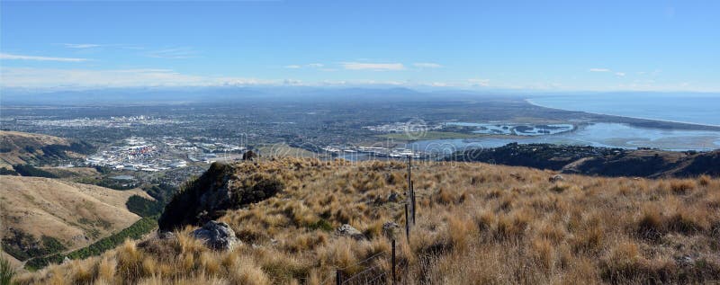 Christchurch City Aerial Panorama from top of Port Hills