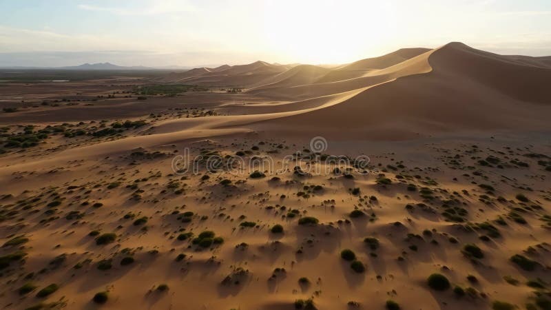 Aerial panoramic view of desert dunes, Generative AI stock illustration