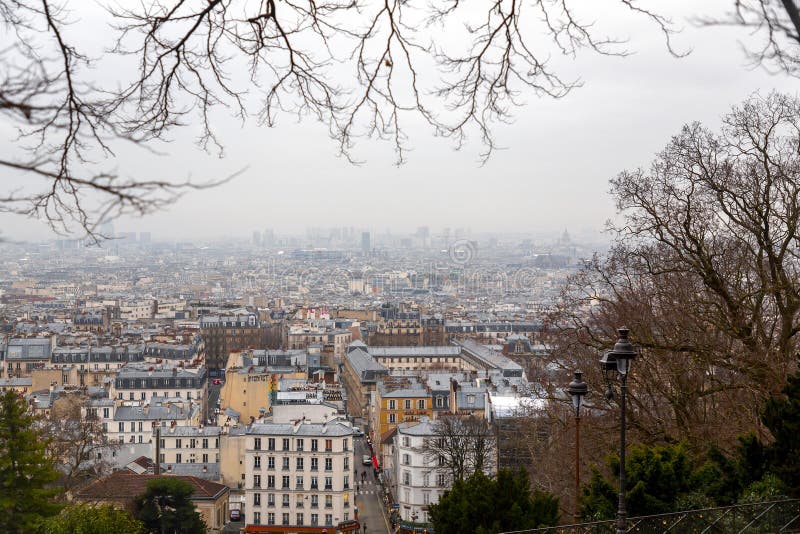 Aerial Panoramic View of Paris from the Hill of Montmartre, France ...