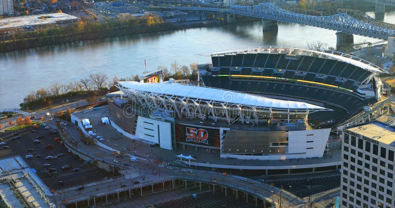 Aerial of Paul Brown Stadium, Cincinnati, Ohio home to the Cincinnati Bengels