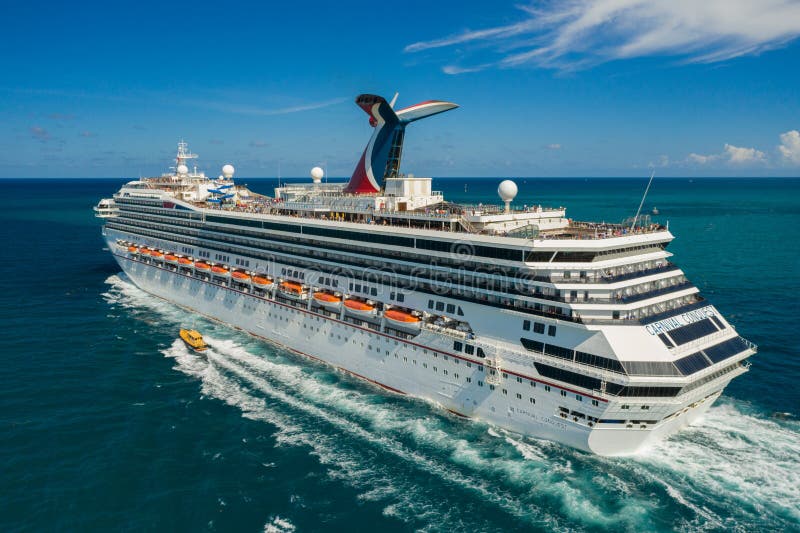 Aerial photo Carnival Conquest cruise ship departing Miami