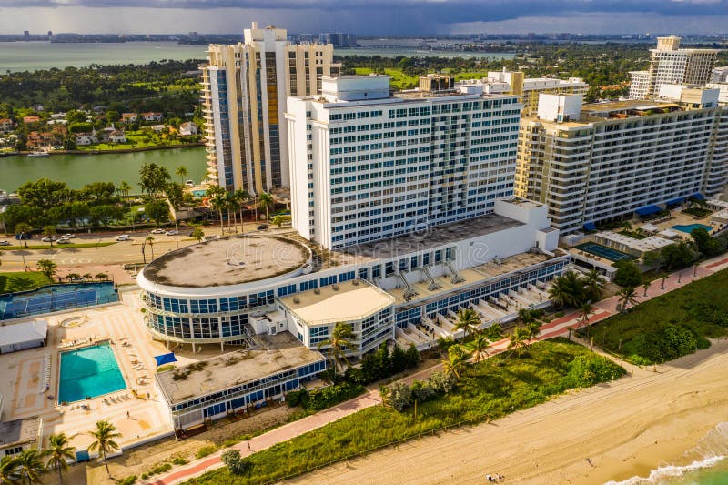 Aerial Photo Castle Beach Club Miami Beach Oceanfront Condo Hotel Stock