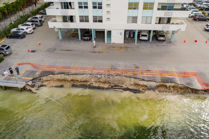 Aerial photo Parkview Towers north building seawall collapse Hallandale Beach FL USA