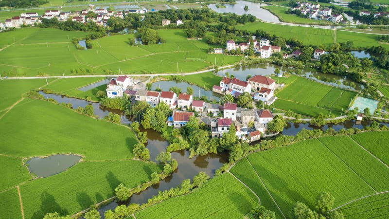 Aerial photo of summer rural ecological pastoral scenery in  xuancheng city, anhui province, China