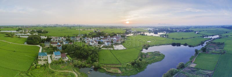 Aerial photo of rural summer pastoral scenery in langxi county, xuancheng city, anhui province,  China