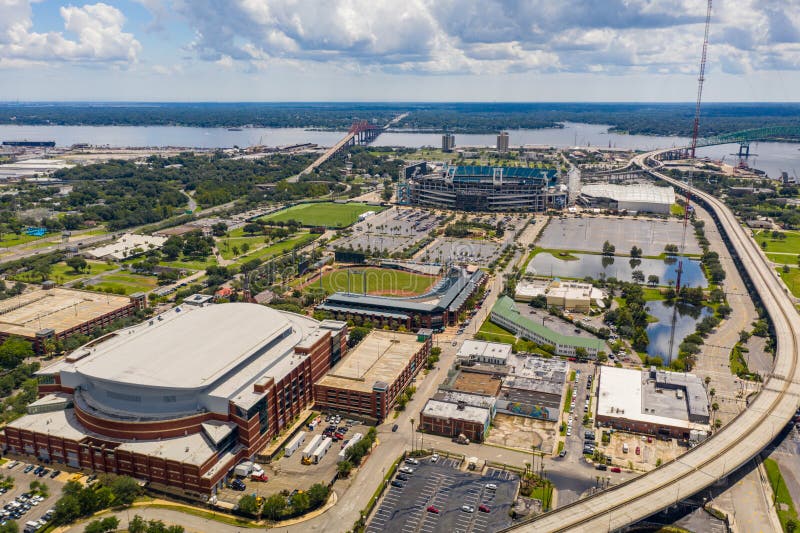 Aerial photo sports stadiums Downtown Jacksonville FL