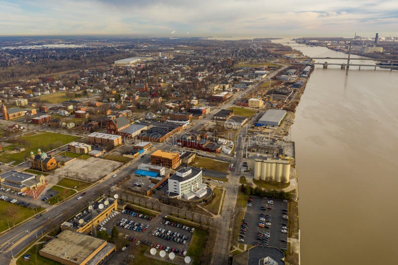 Aerial Photo Toledo Ohio Riverfront Scene Stock Photo Image of ohio