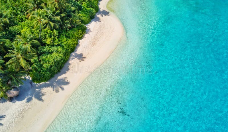 Aerial photo of tropical Maldives beach on island