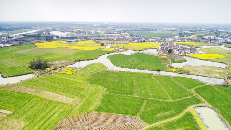 Aerial photography, Anhui Xuancheng Village, spring and rural scenery