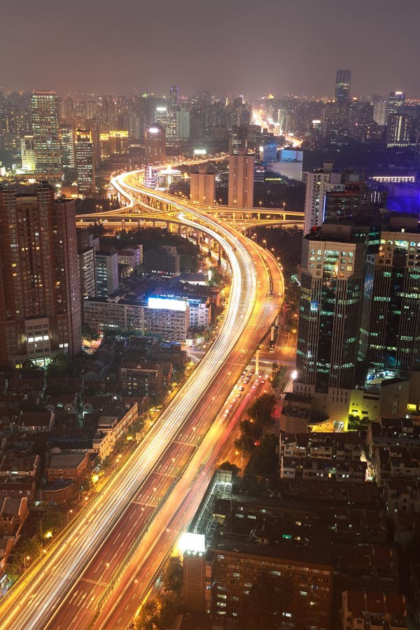 Aerial Photography At Shanghai City Buildings Of Night Stock Image