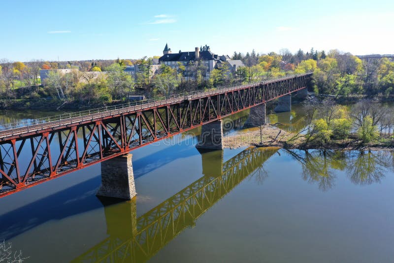 Aerial of the Railway Bridge in Cambridge, Ontario, Canada Stock Image