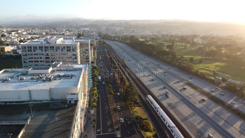 Aerial shot the Bay Area Rapid Transit BART on the railways stock photos