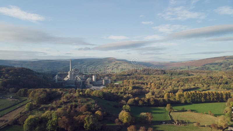 Aerial Shot Of The Hope Valley Cement Works, Peak District, UK - Sunny