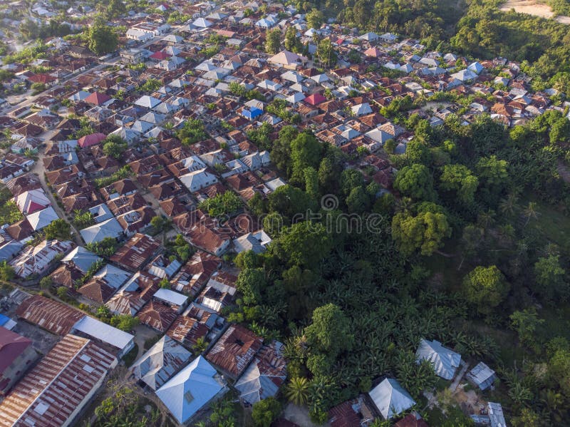 Aerial shot of Pemba island, zanzibar archipelago. Wete city at sunset time stock photo Aerial shot of Pemba island, zanzibar archipelago. Wete city at sunset time stock photo