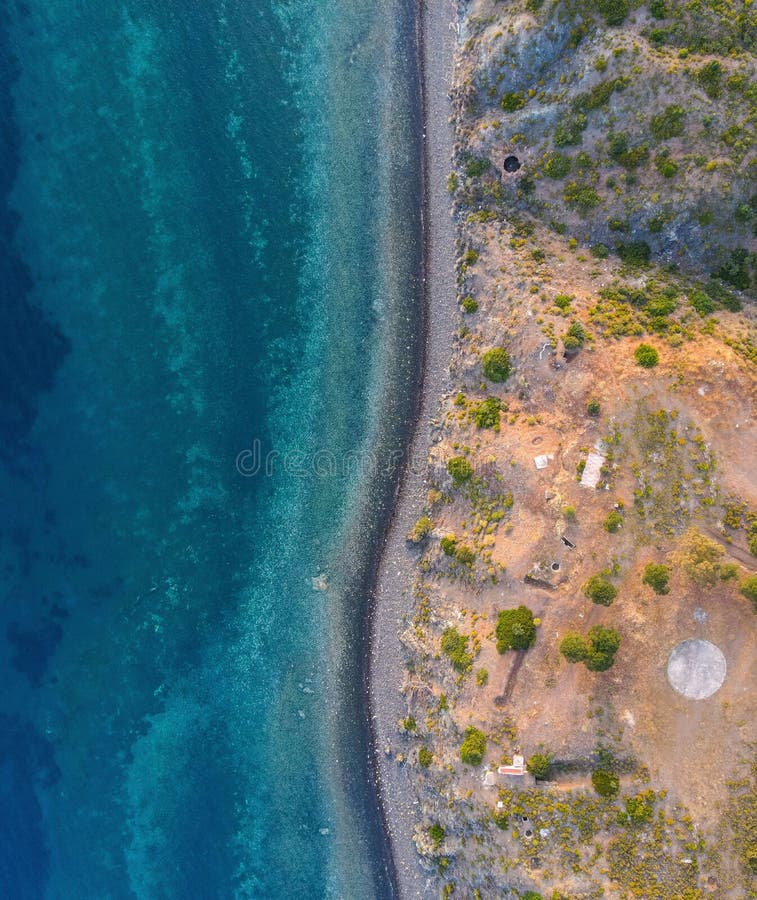 Aerial shot of a scenic shoreline stock photos