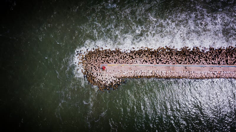 Aerial shot of shoreline on a sunny day stock photography