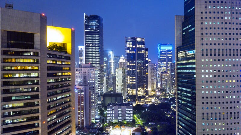 Aerial Shot of Skyscrapers at Night in Jakarta Stock Image - Image of