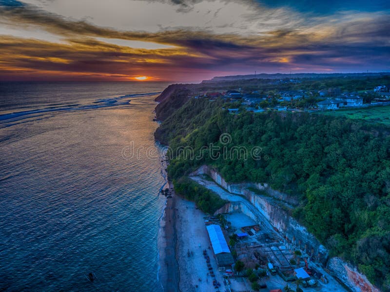 Aerial shot of sunset scenery at Pandawa Beach royalty free stock photos Aerial shot of sunset scenery at Pandawa Beach royalty free stock photos
