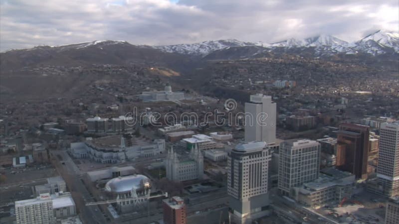 Aerial shots of downtown Salt Lake City in winter