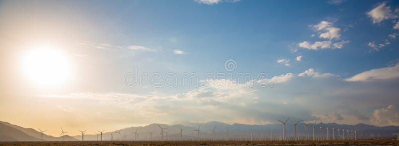 Aerial Solar Farm and Turbines in California Desert