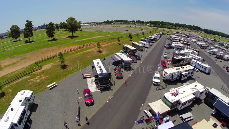 Aerial sweep over rv trailer event
