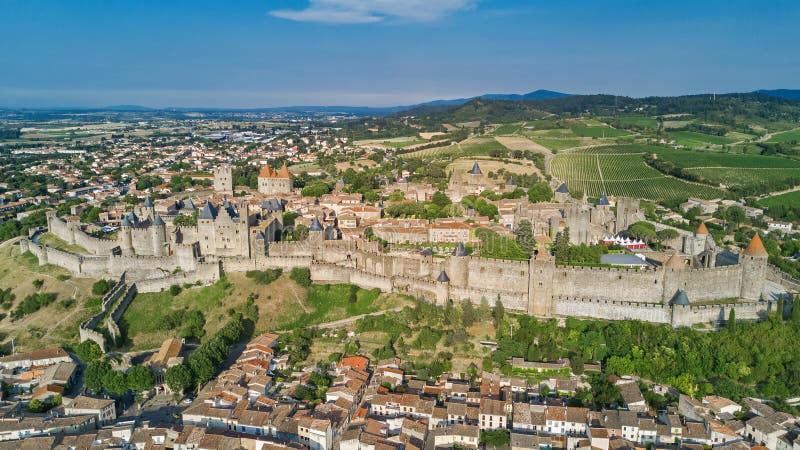 Aerial Top View Of Carcassonne Medieval City And Fortress Castle From Above,  Sourthern France Stock Photo, Picture and Royalty Free Image. Image  81282595.