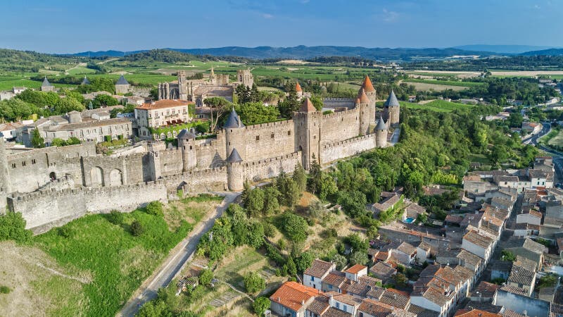 Aerial Top View Of Carcassonne Medieval City And Fortress Castle From Above,  Sourthern France Stock Photo, Picture and Royalty Free Image. Image  81282595.