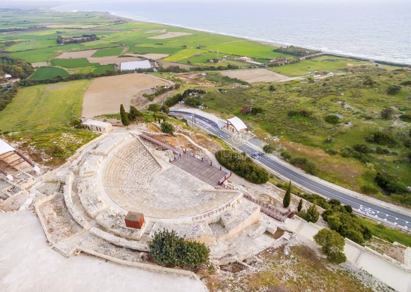 Aerial view of ancient theatre of Kourion royalty free stock photography Aerial view of ancient theatre of Kourion royalty free stock photography