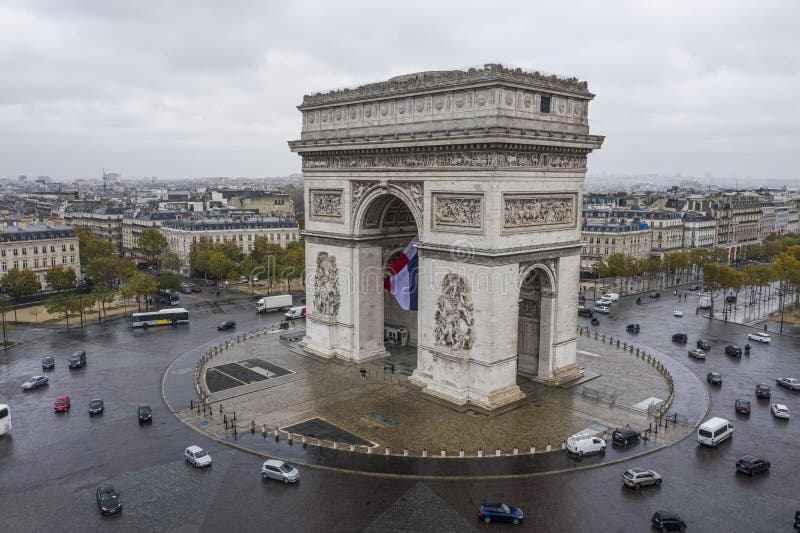 Arc De Triomphe from the Sky, Paris Stock Photo - Image of