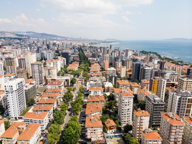 Aerial View of Bagdat Avenue Turkish: Bagdat Caddesi is a notable high street located on the Anatolian side, Istanbul.