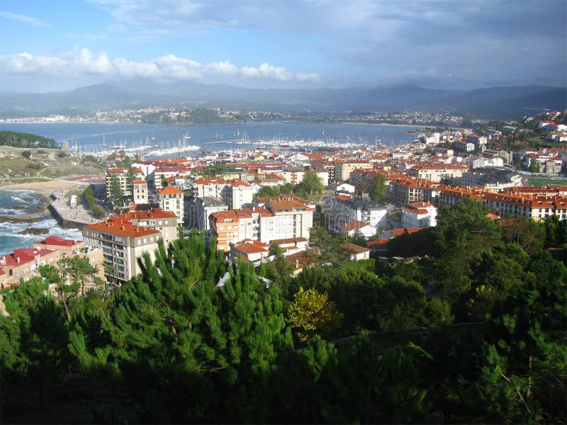 Aerial View of Baiona, Spain Stock Image Image of blue, boats 16760675