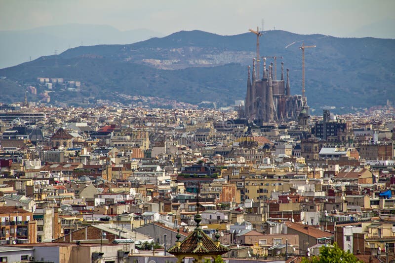 Aerial View Of The Barcelona City, Seen From Montjuic Hill Editorial ...