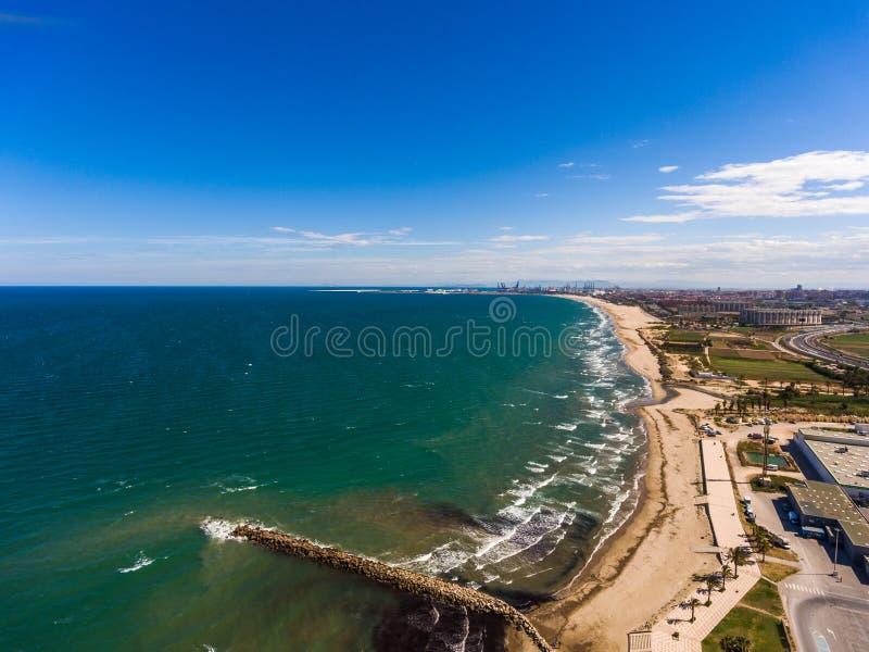 Aerial view of the beach of Alboraya near in the city of Valencia. Spain stock image Aerial view of the beach of Alboraya near in the city of Valencia. Spain stock image