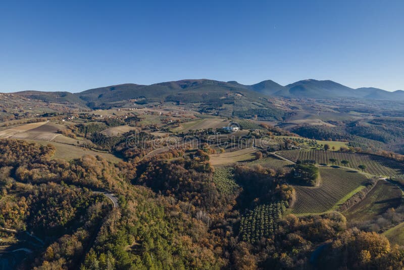 Aerial View of Beautiful Countryside with Mountains in Baschi, Umbria ...