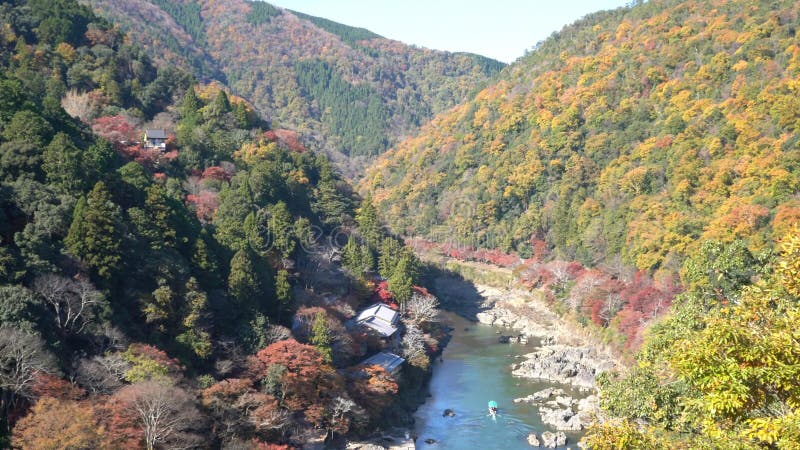 Aerial view of beautiful fall color at Arashiyama