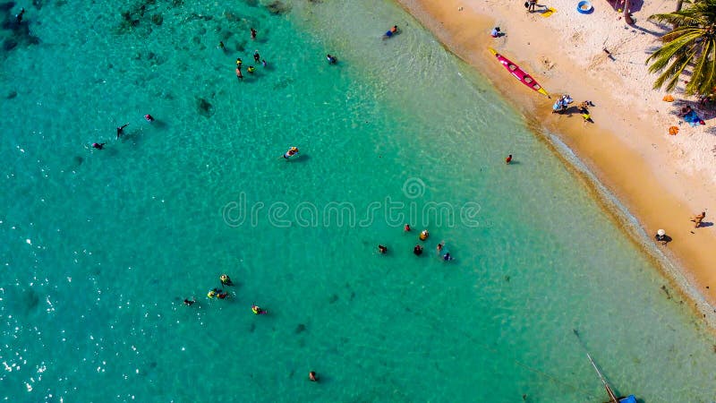 Aerial View of Beautiful Landscape, Tourism Boats, and People Swimming ...