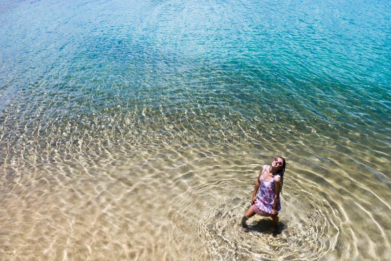 Aerial view of a woman in the sea royalty free stock photos Aerial view of a woman in the sea royalty free stock photos