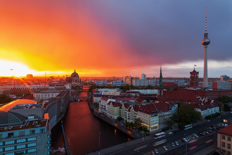 Aerial view of Berlin, Germany, at sunset