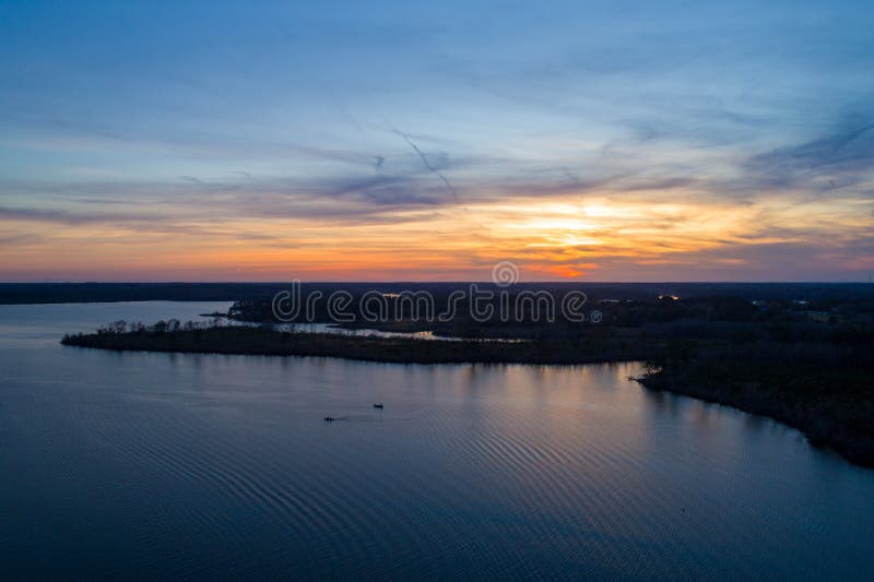 Aerial View of Big Creek Lake at Sunset Stock Photo Image of view