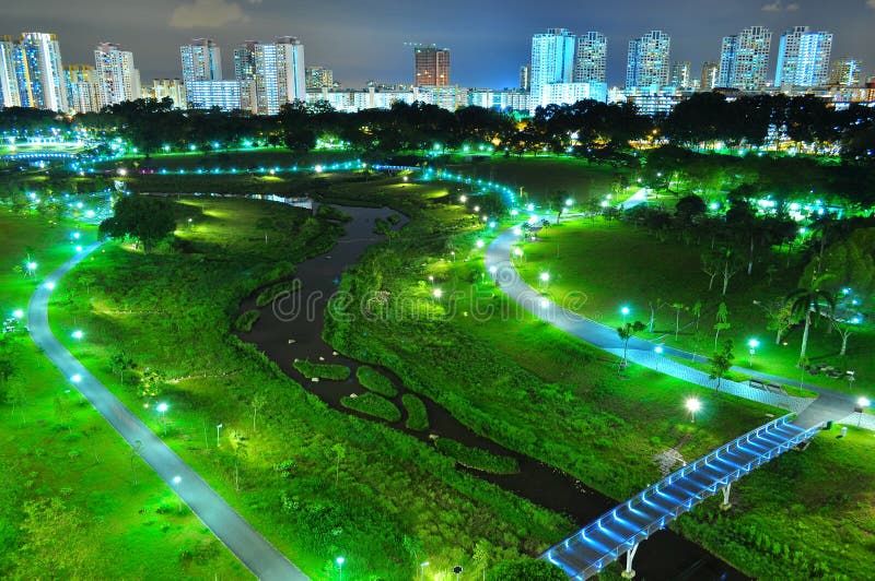 Aerial view of Bishan Park by night