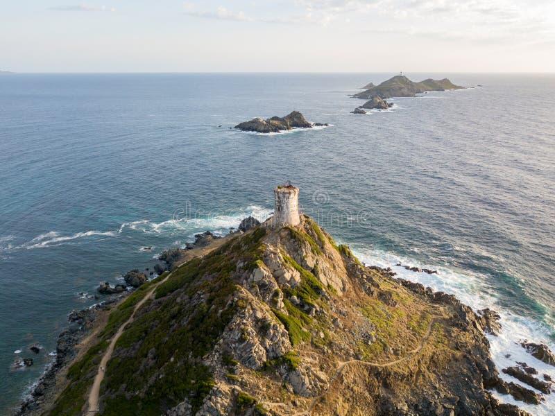 Aerial View of the Bloods Islands and Parata Tower, Corsica. France ...