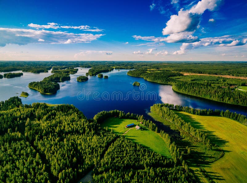 Aerial View of Blue Lakes and Green Forests on a Sunny Summer Day in ...