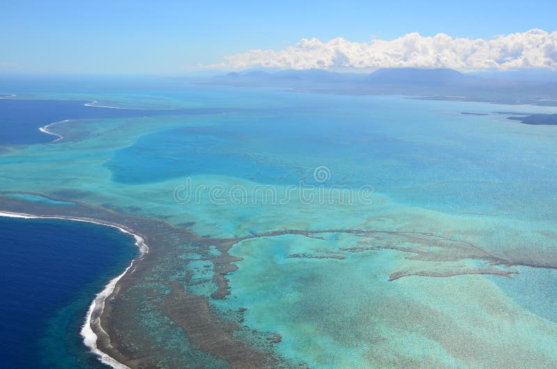 Aerial view of blue turquoise new caledonia lagoon