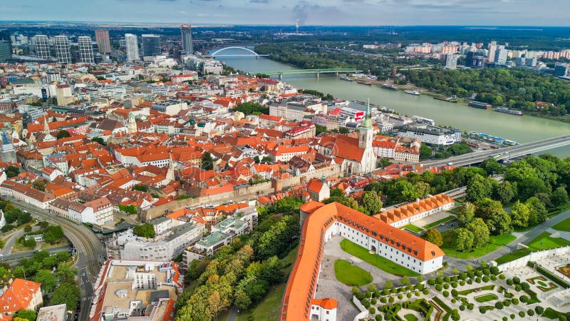 Aerial view of Bratislava city skyline on a summer afternoon, Slovakia